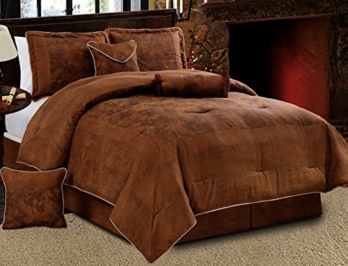 Product Cover Grand Linen 7 Piece Dark Brown Embossed Faux Suede Paisley Comforter Set Oversize (94