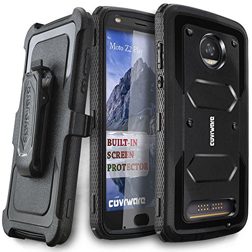Product Cover Moto Z2 Play / Z2 Force Case, COVRWARE [Aegis Series] w/Built-in [Screen Protector] Heavy Duty Full-Body Rugged Holster Armor Case [Belt Swivel Clip][Kickstand] for Moto Z2 Play / Z2 Force, Black