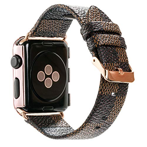 Product Cover NewSilkRoad for Apple Watch Band 38mm,Classic Plaid Pattern Leather Band Strap with Stainless Metal Buckle for Apple Watch Series 3, Series 2, Series 1, Sport & Edition (D)