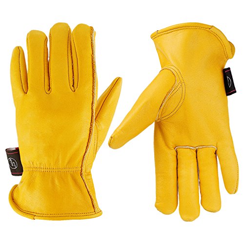Product Cover KIM YUAN Leather Work Gloves for Gardening/Cutting/Construction/Motorcycle/Farm, Men & Women, with Elastic Wrist, Large