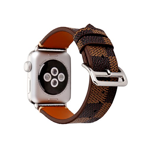 Product Cover NewSilkRoad Compatible with Apple Watch Band 44mm 42mm,Classic Plaid Pattern Leather Band Strap with Stainless Metal Buckle for Apple Watch Series 5 4 3 2 1, Sport & Edition (B)