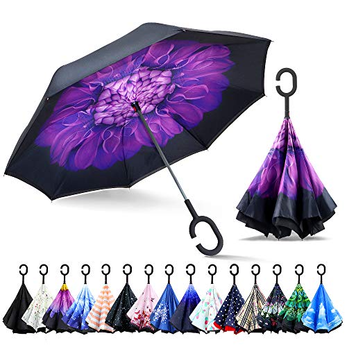 Product Cover ZOMAKE Inverted Umbrella, Double Layer Reverse Umbrella Large Inside Out Umbrella with UV Protection, Windproof Upside Down Umbrellas for Women with C-Shaped Handle