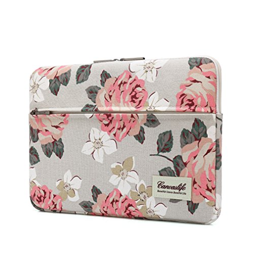Product Cover Canvaslife Pink Rose Pattern 13 inch Canvas Laptop Sleeve with Pocket 13 inch 13.3 inch Laptop 13 case13 Sleeve