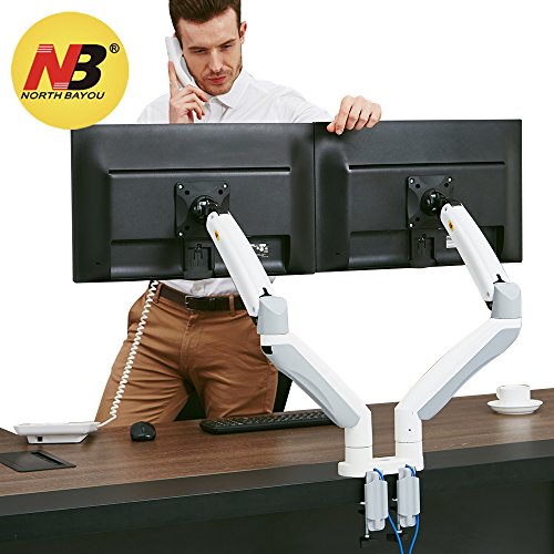 Product Cover NB North Bayou Dual Monitor Desk Mount Stand Full Motion Swivel Computer Monitor Arm fits 2 Screens up to 32'' 19.8lbs Each Monitor（White）