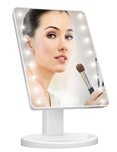 Product Cover Lighted Vanity Makeup Mirror with 16 Led Lights 180 Degree Free Rotation Touch Screen Adjusted Brightness Battery USB Dual Supply Bathroom Beauty Mirror (White)