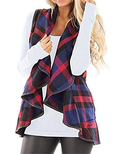 Product Cover CXINS Womens Fashion Lapel Open Front Sleeveless Plaid Vest Cardigan Coat with Pocket