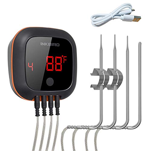 Product Cover Inkbird IBT-4XS Bluetooth Wireless Grill BBQ Thermometer for Grilling with 4 Probes, Rechargeable Battery, Timer, Alarm,150 ft Barbecue Cooking Kitchen Food Meat Thermometer for Smoker, Oven, Drum