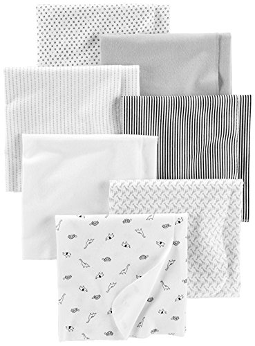 Product Cover Simple Joys by Carter's Baby Unisex 7-Pack Flannel Receiving Blankets, Gray/White/Black, One Size
