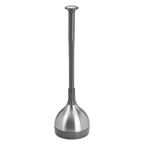 Product Cover mDesign Bathroom Toilet Bowl Plunger Set with Lift & Lock Cover, Compact Discreet Freestanding Storage Caddy with Base, Modern Design - Heavy Duty Gray/Brushed Stainless Steel