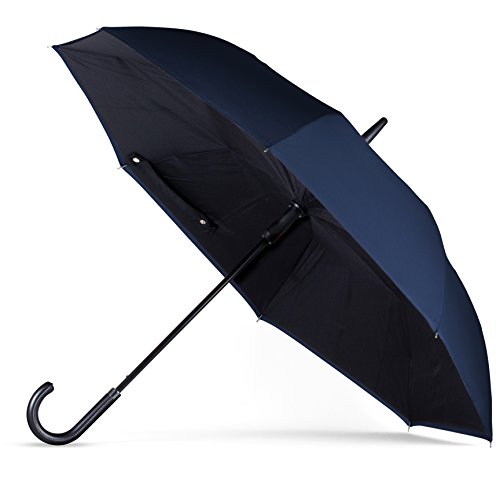 Product Cover ANYWEATHER-Reversible Inverted Automatic Open Umbrella Leather J Handle, Large, Sapphire Blue