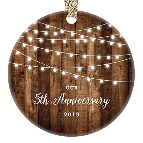 Product Cover 5th Anniversary Gifts Dated 2019 Fifth Anniversary Married Christmas Ornament for Couple Mr & Mrs Rustic Xmas Farmhouse Collectible Present 3