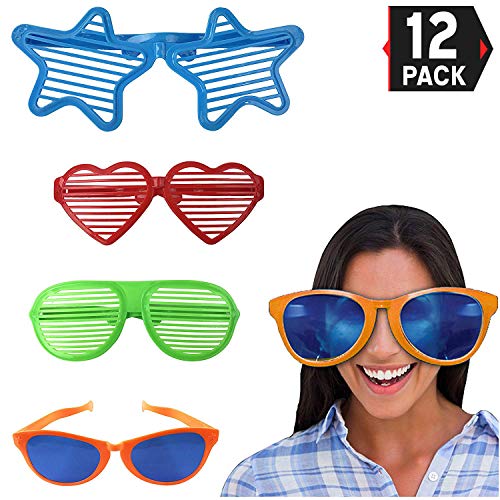 Product Cover Liberty Imports Jumbo Sunglasses Novelty Plastic Photo Booth Glasses Fun Shutter Shades for Costumes Cosplay Props Party Supplies Variety (Pack of 12)