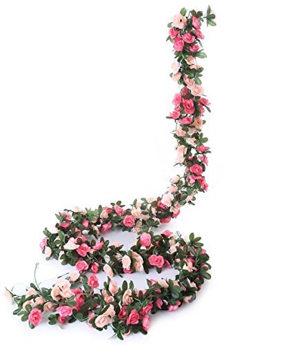 Product Cover Miracliy 5 Pack 41 FT Fake Rose Vine Flowers Plants Artificial Flower Hanging Rose Ivy Home Hotel Office Wedding Party Garden Craft Art Décor Pink