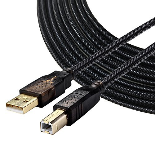 Product Cover USB 2.0 Printer Scanner Cable,25ft High Speed Gold-Plated Nylon Braided USB Type A Male to B Male For HP, Canon, Lexmark, Epson, Dell, Xerox, Samsung etc