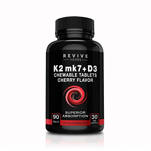 Product Cover Vitamin K2 mk7 + D3 - Cherry Flavored Chewable Tablets for Superior Calcium Absorption - Supports Bone & Cardiovascular Health - Serving Size K2 225 mcg, D3 6000 IU