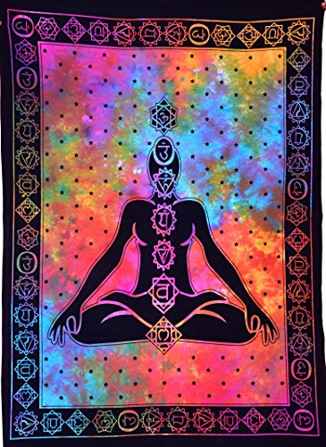 Product Cover ANJANIYA Seven Chakra Yoga Meditation Studio Room Decorations Tie Dye Hippie Psychedelic Tapestry Poster 7 Chakras Tapestries Meditating Peace Wall Art Hanging Decor (Multi, 30