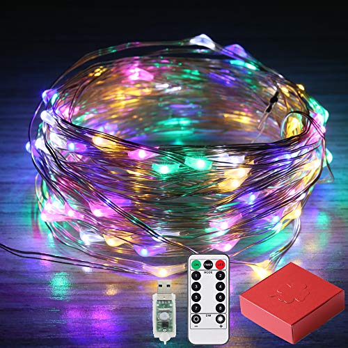 Product Cover Areskey Colorful Fairy Lights, 33ft 100 LED Rainbow String Lights, Multicolored Christmas Lights for Indoor Outdoor, Bedroom, Garden, USB 8 Modes Remote Control, Waterproof Starry Lights Decoration