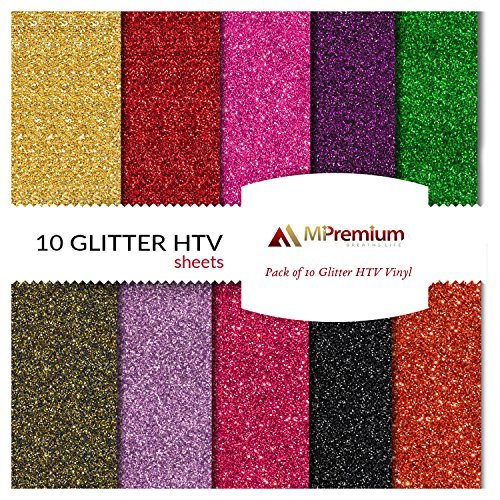Product Cover MiPremium PU Heat Transfer Vinyl, HTV Iron On Vinyl Starter Pack, Combo Bundle Kit of Heat Press Vinyl in 10 Most Popular Glitter Colors, Easy Cut, Weed & Press (Glitter X 10)