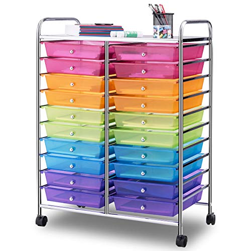 Product Cover Giantex 20 Drawer Rolling Storage Cart Tools Scrapbook Paper Office School Organizer, Multicolor