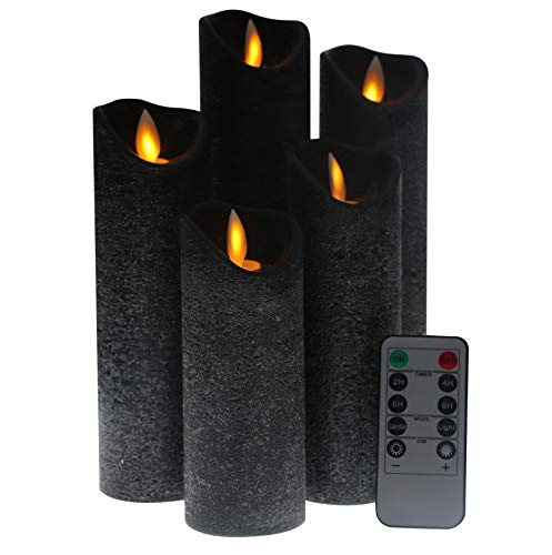 Product Cover Kitch Aroma Black flameless Candles, Battery Operated LED Pillar Candles with Moving Flame Wick with Remote Timer,Pack of 5