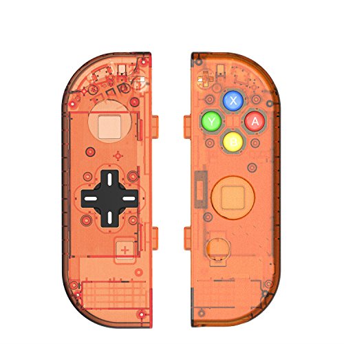 Product Cover BASSTOP Translucent NS Joycon Handheld Controller Housing with D-Pad Button DIY Replacement Shell Case for Nintendo Switch Joy-Con (L/R) Without Electronics (Joycon D-Pad-Fire Orange)