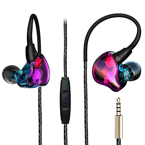 Product Cover Over Ear Earbuds, Running Sport in Ear Buds Bass Noise Isolating Colorful Headphones with Flexible Earhook and Mic for Teen Young Youth Wired Earphones for Gym Workout Exercise Jogging
