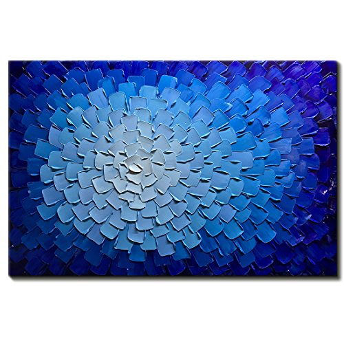 Product Cover Desihum-Oil Paintings Modern Framed Art 3D Hand Painted Artwork Abstract Blue Flowers Pictures on Canvas Wall Art Ready to Hang for Living Room Bedroom Home Decor (24
