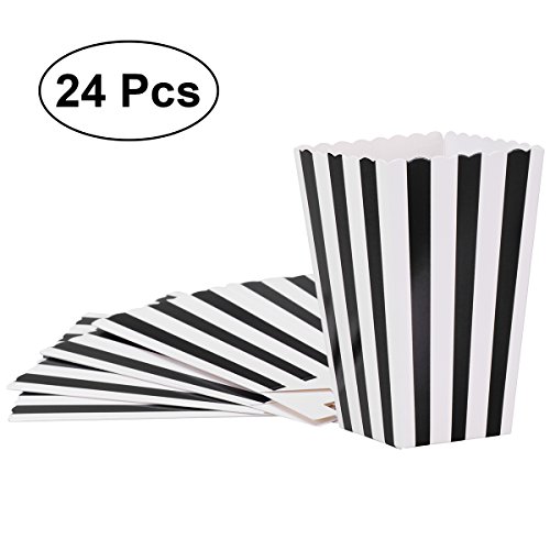 Product Cover NUOLUX 24pcs Popcorn Boxes Containers Cartons Paper Popcorn Bags White Black Stripe Box
