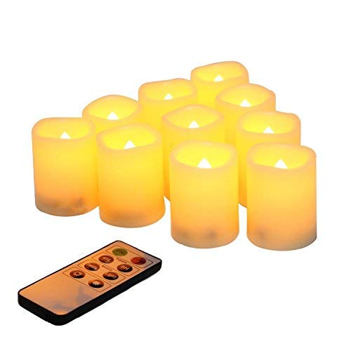 Product Cover Flameless Votive Candles with Remote Control and Timer Bulk Set of 10 Tealight Candles/Realistic Outdoor Flickering Battery Operated LED Tea Lights (Batteries Included) 200Hours