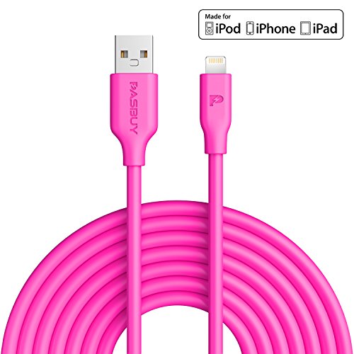 Product Cover [Apple MFi Certified] PASBUY 6.6 Ft Lightning to USB Data Sync Charging Cable[Model# P5088A] for iPhone X iPhone 8, 8 Plus, 7, 7 Plus, 6, 6s 6 6s Plus, 5s, iPod and iPad (Hot Pink)