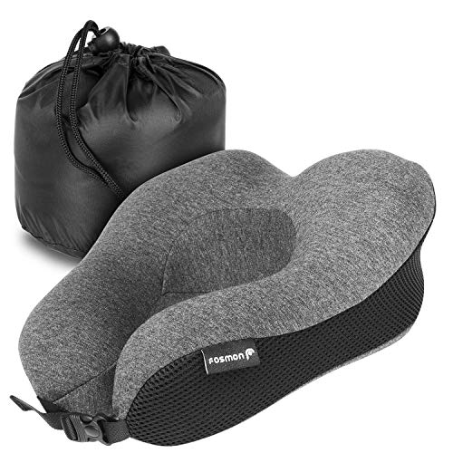 Product Cover Fosmon Travel Pillow, Soft and Comfortable Memory Foam Travel Neck Pillow,Head and Chin Support Neck Cushion, Machine Washable 100% Cotton Cover for Traveling Flying Airplane Flight Car Bus Train Ride