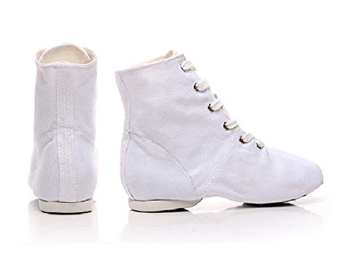 Product Cover NLeahershoe Lace-up Canvas Dance Shoes Flat Jazz Boots for Practice, Suitable for Both Men and Women (6.5K/7.5W/40, white)