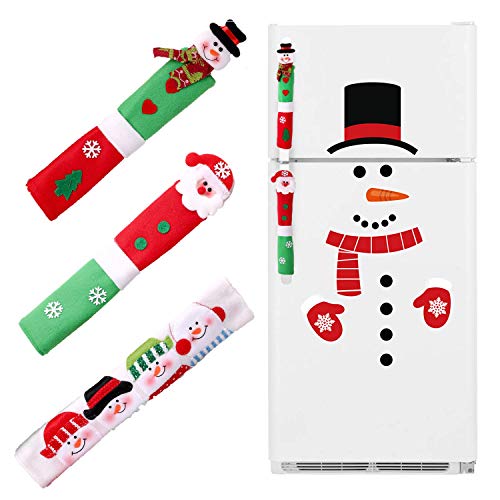Product Cover jollylife Christmas Santa Claus/Snowman Handle Covers Snowman Clings Decorations - Refrigerator Oven Display Cabinet Handle Covers Kitchen Appliance Decals