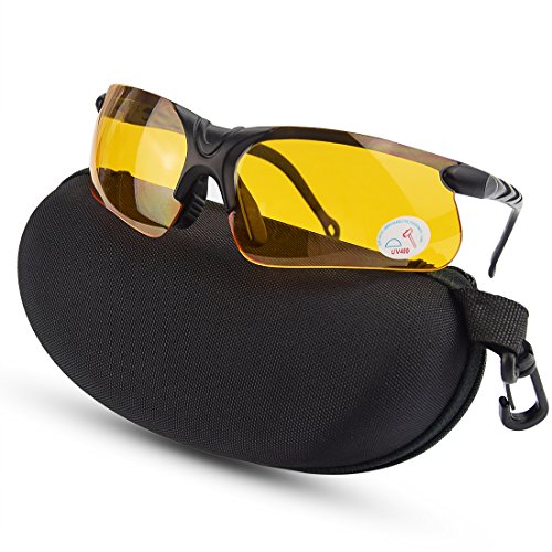 Product Cover XAegis Shooting Glasses with Case, Polycarbonate Lens and Rubber Nose Padding Anti Fog Hunting Safety Glasses for Men & Women - Eye Protection,Yellow Lens