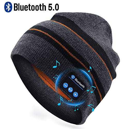 Product Cover RQN Bluetooth Hat Wireless Music Soft Hat Warm Beanie with Stereo Headphone Speaker Wireless Mic Hands-Free Suits for Men Women Fitness Winter Outdoor Sports Christmas Birthday Gift (Strips)