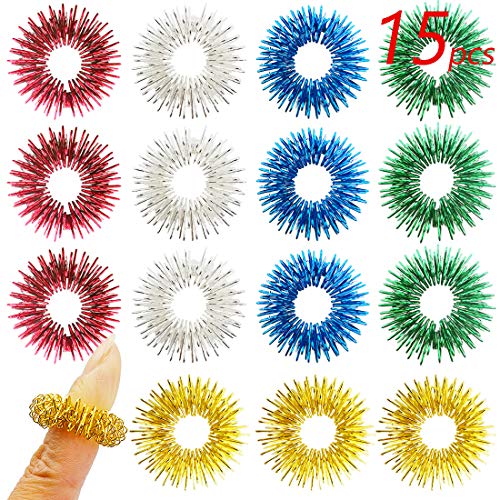 Product Cover FRIMOONY 15pcs Spiky Sensory Rings, Finger Massager Roller, Silent Fidget Toy for ADHD, Autism, Stress Relief, 5 Colors