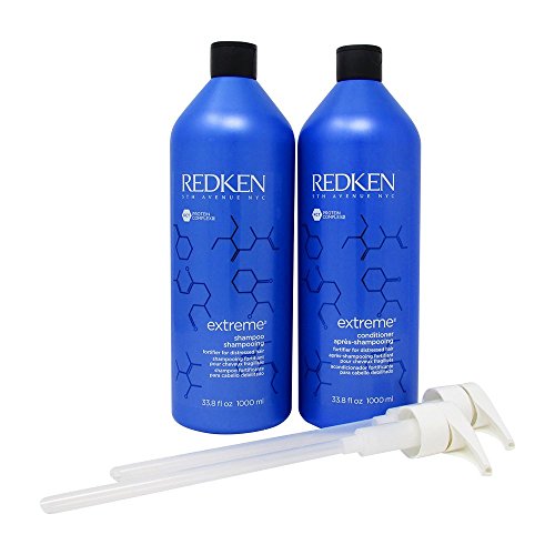 Product Cover Bundle -4 Items : Redken New Extreme Shampoo and Conditioner 1 Liter Duo Set & liter pumps (2)