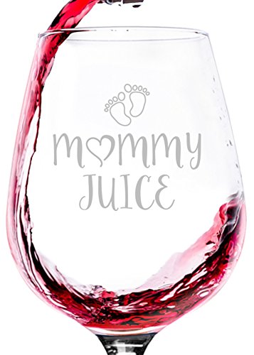 Product Cover Mommy Juice Funny Wine Glass - Best Christmas Gifts for Mom, Women - Unique Xmas Gag Gift Idea From Husband, Son, Daughter - Fun Novelty Birthday Present for a New Mom, Wife, Friend, Sister, Her -13oz