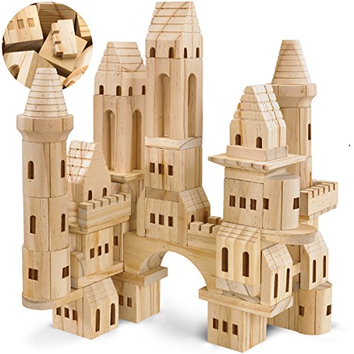 Product Cover FAO Schwarz Medieval Knights & Princesses Wooden Castle Building Blocks, 75 Piece Set