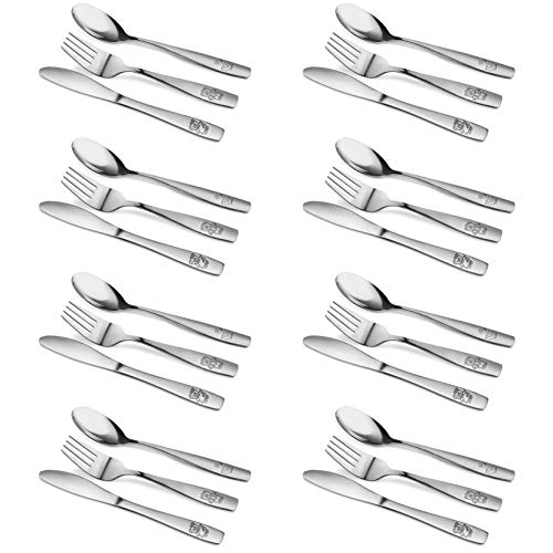 Product Cover 24 Piece Stainless Steel Kids Cutlery, Child and Toddler Safe Flatware, Kids Silverware, Kids Utensil Set Includes 8 Knives, 8 Forks, 8 Spoons, Total of 8 Place Settings, Ideal for Home and Preschools