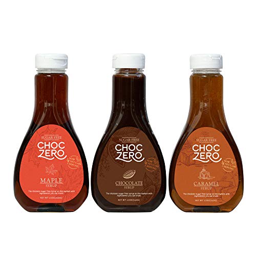 Product Cover ChocZero Syrup Variety Pack. Sugar-free, Low Carb, No Preservatives. Thick and Rich. No Sugar Alcohol, Gluten-Free. 3 Bottles (Chocolate, Caramel, Maple)