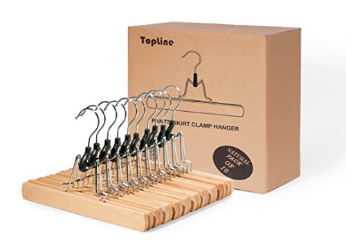 Product Cover Topline Classic Wood Pants/Skirt Clamp Hangers - Natural Finish (10 Pack)