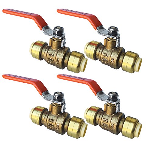 Product Cover PROCURU 1/2-Inch PushFit Forged Brass Ball Valve | Push-to-Connect, Full Port Heavy Duty Valve for Copper, PEX, CPVC, Lead Free Certified (1/2