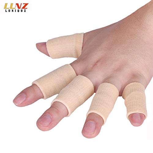 Product Cover Luniquz Finger Sleeves, Thumb Splint Brace for Finger Support, Relieve Pain for Arthritis,Triggger Finger, Compression Aid for Sports, Beige