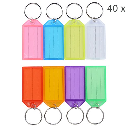 Product Cover Uniclife 40 Pack Tough Plastic Key Tags with Split Ring Label Window, Assorted Colors