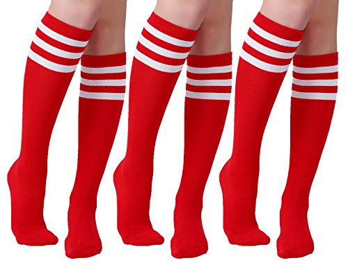 Product Cover Joulli Women's Stripe Knee High Socks Cotton Tube Cosplay Sock Red