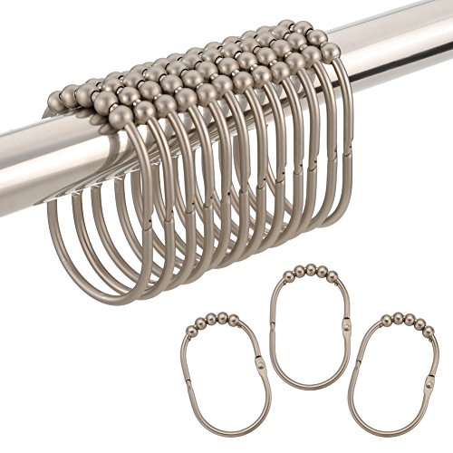 Product Cover Amazer Shower Curtain Hooks Rings, Metal Wide Shower Curtain Rings Hooks for Bathroom Shower Rod Curtains, Matte Nickel, Set of 12