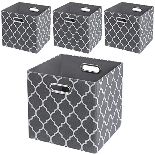 Product Cover Storage Cubes,11×11 Collapsible Fabric Storage Bins Boxes Baskets - Set of 4, Grey Lantern Patterned