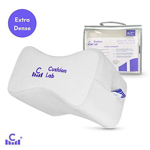 Product Cover Cushion Lab Extra Dense Orthopedic Knee Pillow for Side Sleepers w/Hypoallergenic Cover - Firm Leg Support for Hip, Pregnancy, Sciatica, Joint, Spine, Back Pain Relief - Memory Foam Contour Wedge