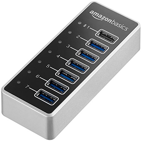Product Cover AmazonBasics USB-A 3.1 7-Port Hub with Power Adapter - 36W Powered (12V/3A), Silver